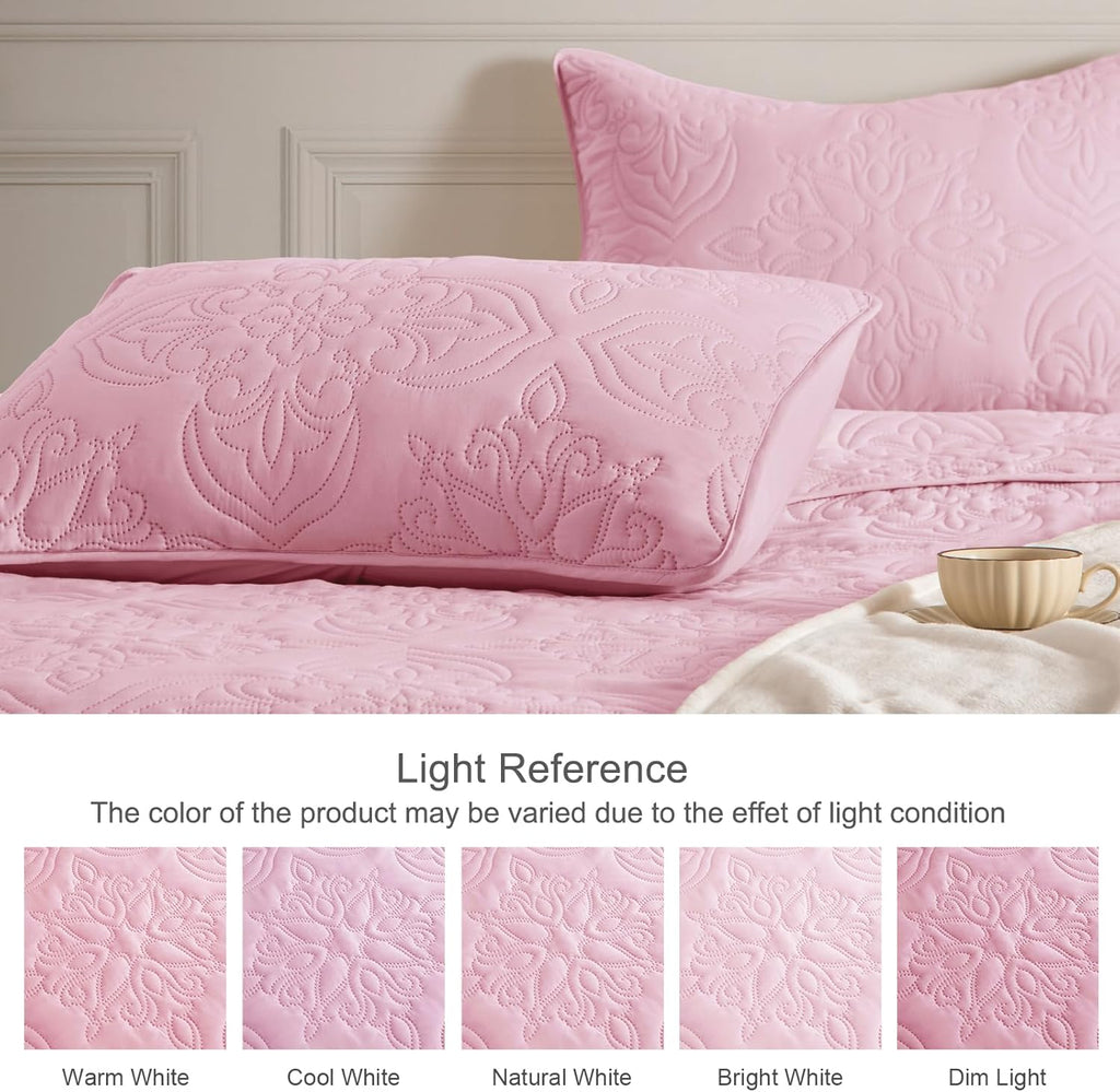 Soft Queen Quilt Bedding Set for All Seasons, Vintage Damask Ultrasonic Full Quilts Set, Lightweight Reversible