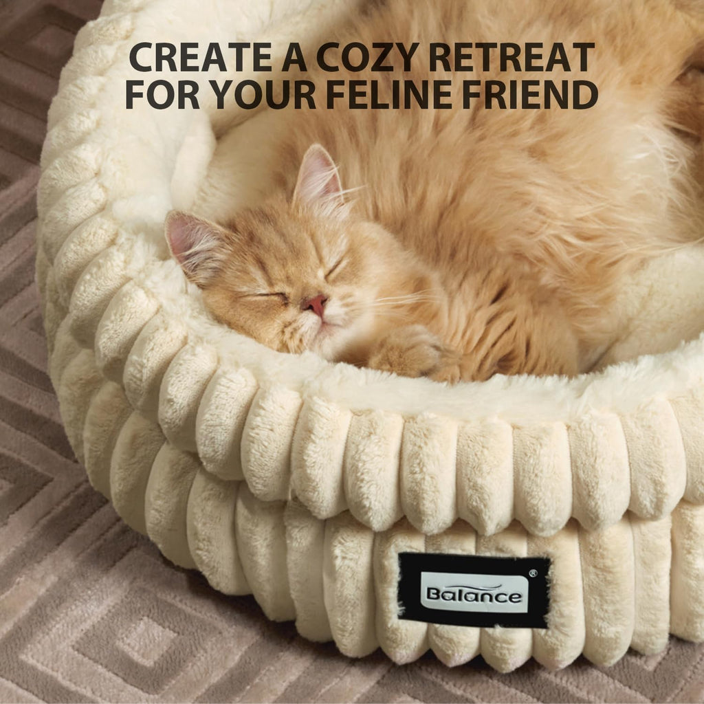 Cat Bed Kitten Bed, Washable Round Cat Beds for Indoor Cats, Super Soft Plush Faux Fur Pet Bed for Puppy and Kitten