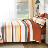 Queen Comforter Set, 7 Pieces Bed in a Bag Orange Queen Bed Set, Soft Boho Striped Bedding Sets with Sheets