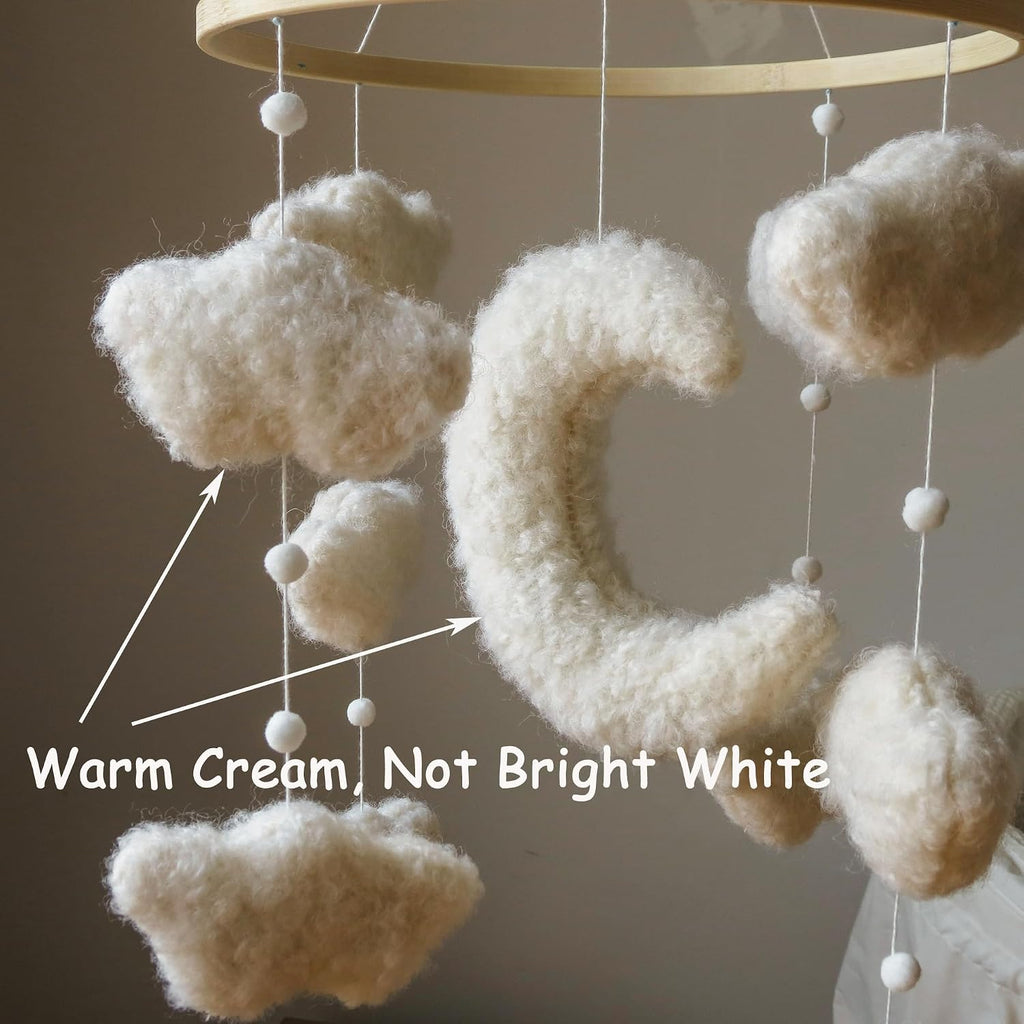 Boucle Cloud Moon Crib Mobile Boho Baby Mobile for Crib Neutral Nursery Mobile for Boys & Girls