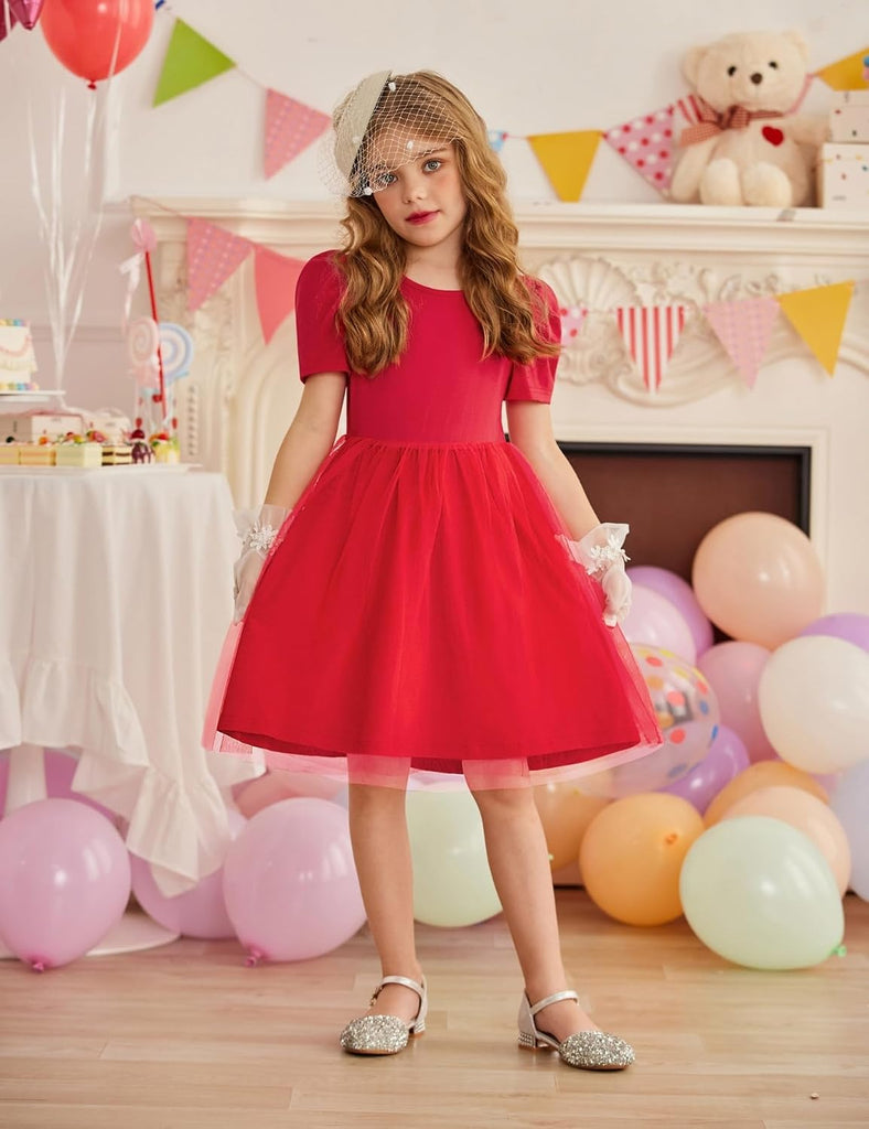 Toddler Girls Tutu Dresses Summer Puff Short Sleeve Tulle
