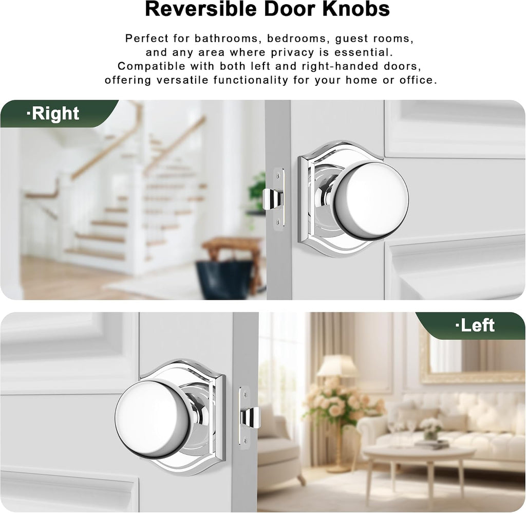 Passage Door Knob Interior, Bright Chrome, Zinc Alloy
