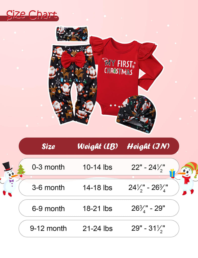 My First Christmas Baby Girl Outfit Snowman Print Romper Pant Sets