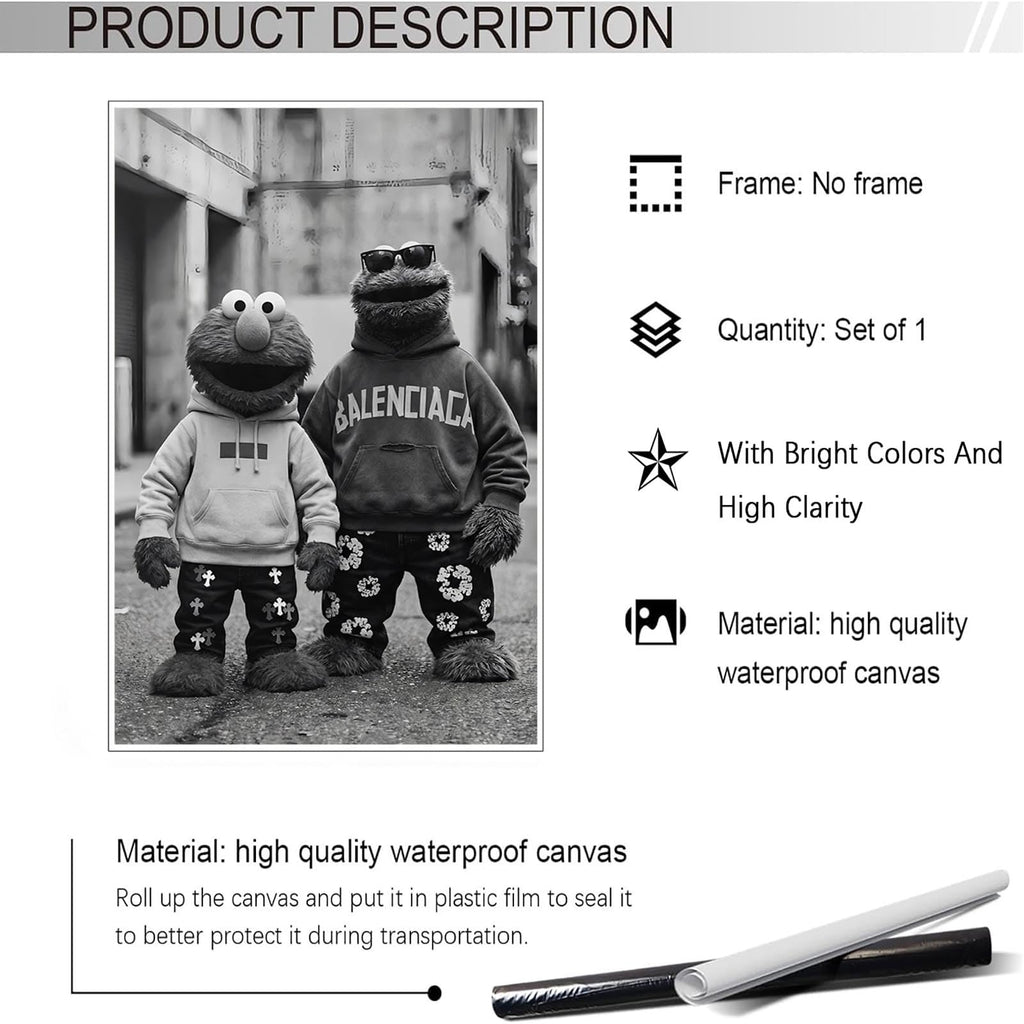 Funny Urban Street Style Poster Black And White Canvas Wall Art Vintage Abstract Urban Characters Inspired Artwork