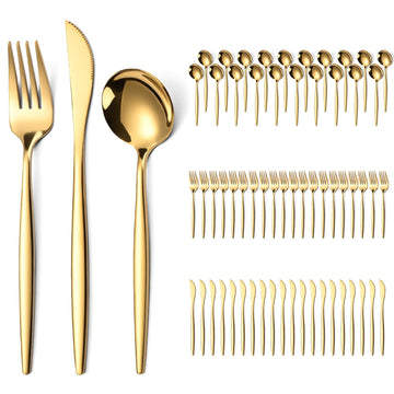 60-Piece Gold Silverware Set for 20, Food Grade Stainless Steel Flatware Set with Thickened Forks Spoons Knives