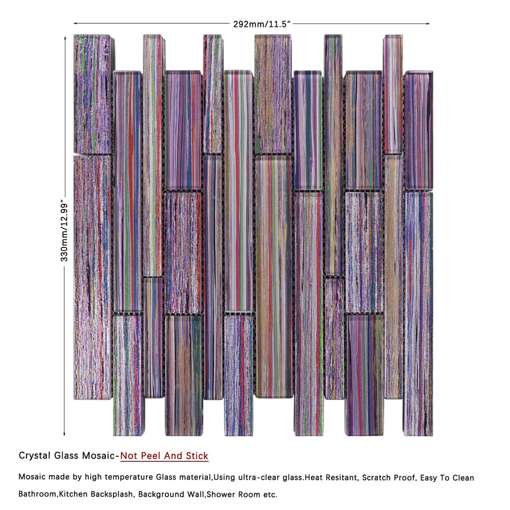 Artisan Linear Glass Mosaic Tile Backsplash, Bathroom & Bar Feature Wall, 6mm Thick Prism-Mix Crystal Strips