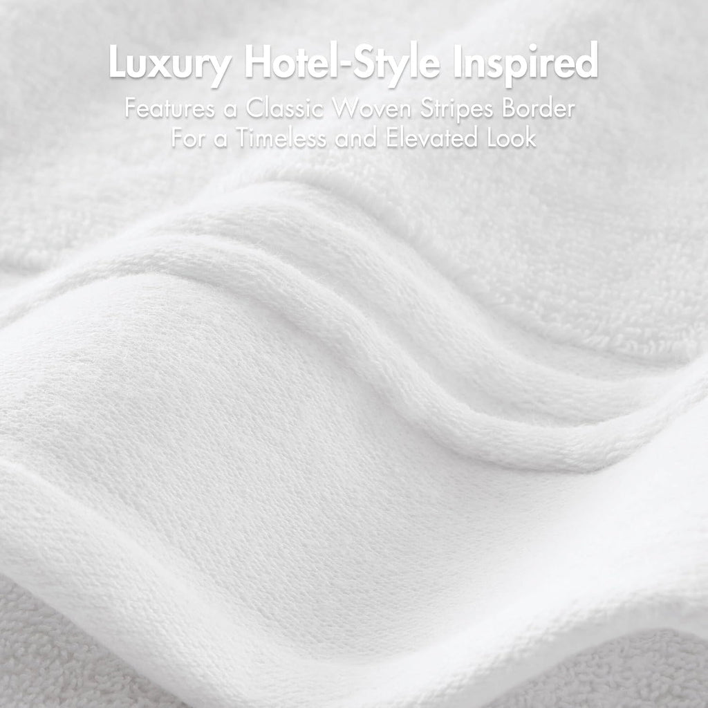 Park Roan Border Cotton Bath Towel Set Absorbent, 6 Piece, White | Microfiber, Soft Pile, Machine Washable, OEKO-TEX