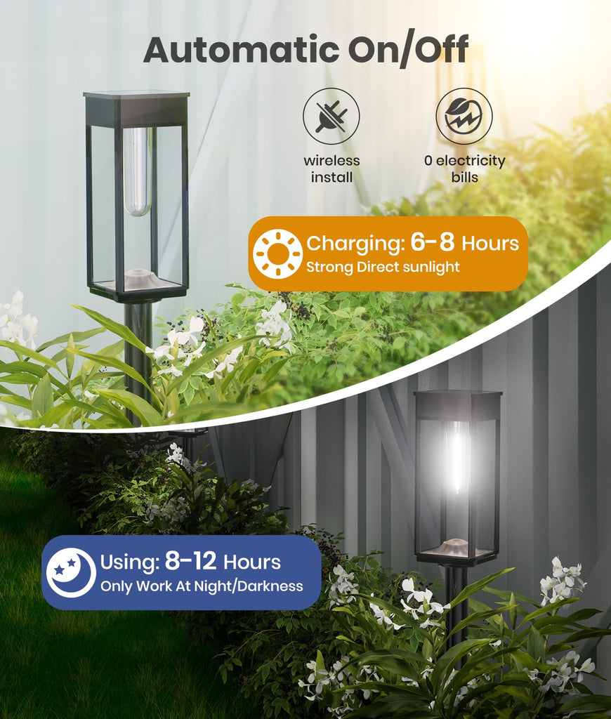 Solar Lawn Lights, 6 Pack, Cool White, 3 Adjustable Heights, IP65