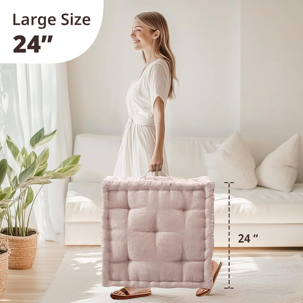 Floor Pillow, Large Cushion for Meditation, 24x24 Blush