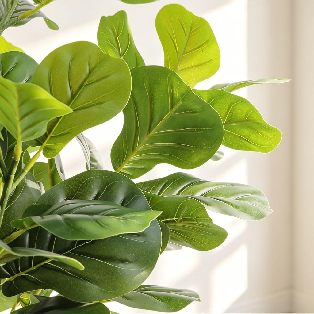 6FT Artificial Fiddle Leaf Fig Tree, Large Faux Ficus Lyrata Tree with White Planter, Fake Floor Plants Living Room
