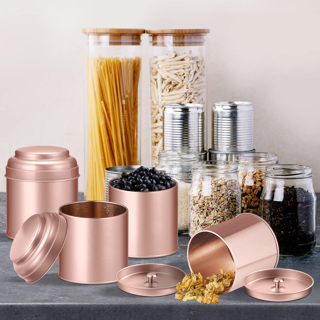 12 Pcs Tea Tins Airtight Double Lids Metal, Rose Gold, 8 oz