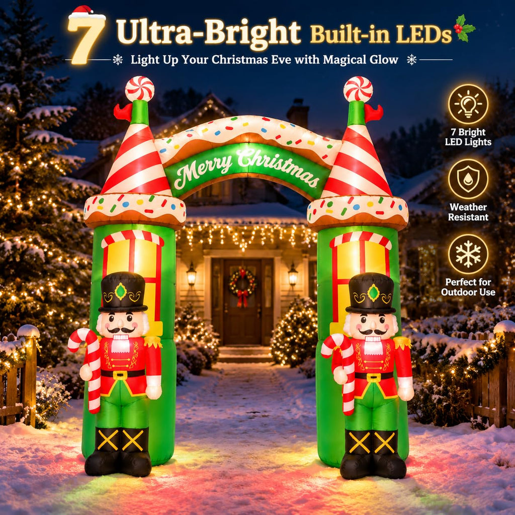 10 FT Christmas Inflatables Decorations, Outdoor Nutcracker Arch Giant Blow Up with Built-in LED Lights for Yard
