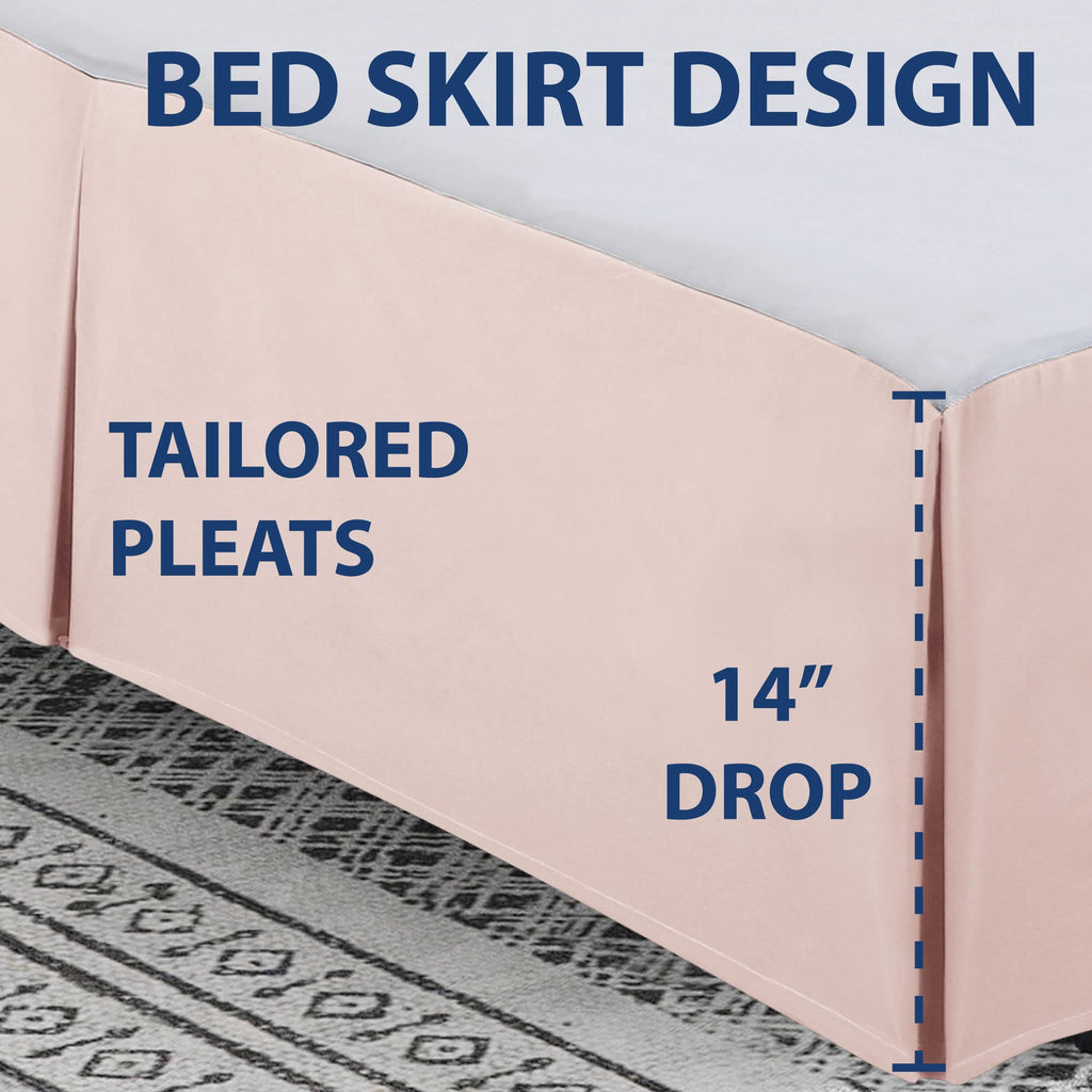 Full Tailored Pleated Bed Skirt, 14" Drop, Blush