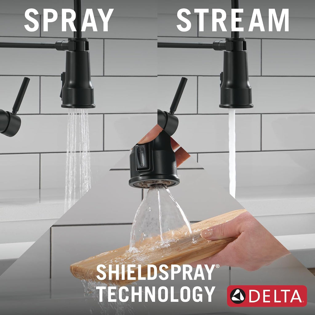 Theodora Pro Style Commercial Kitchen Faucet with Pull Down Sprayer, Single Hole Matte Black Kitchen Sink Faucet
