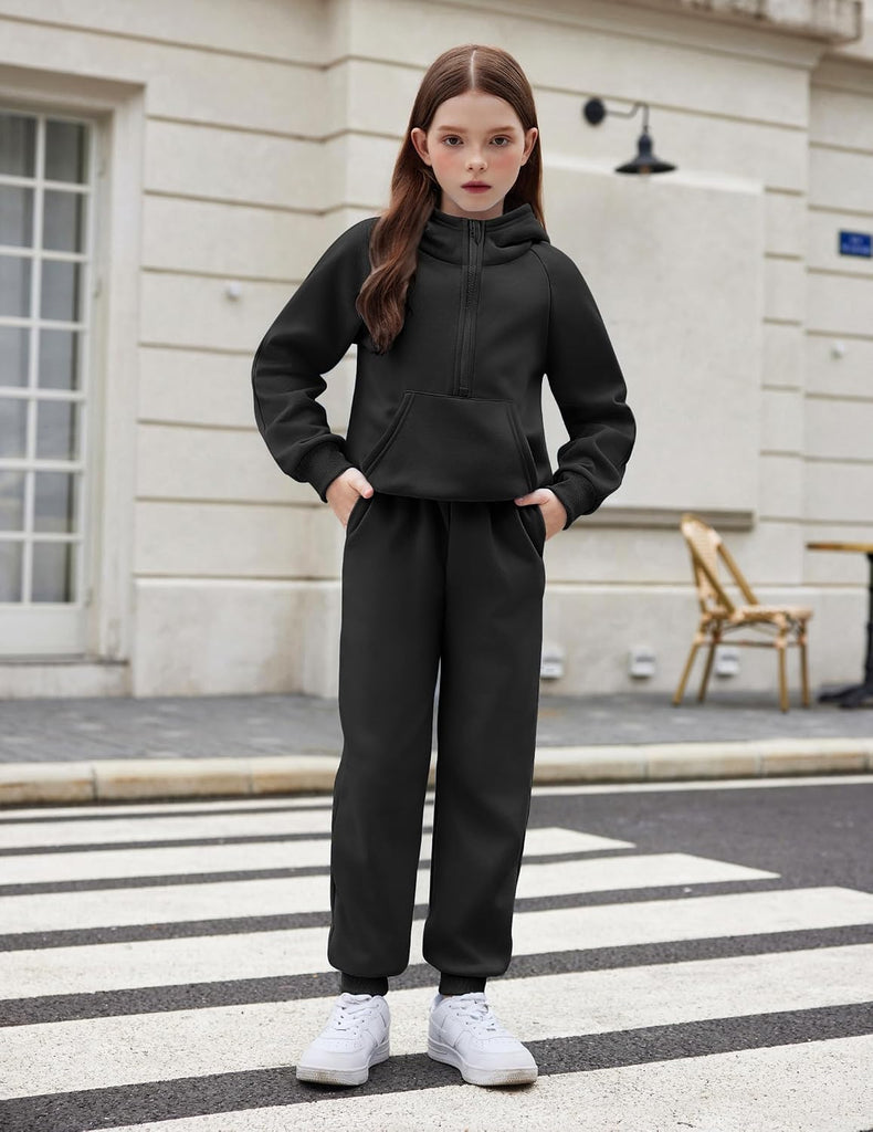 Girls 2 Piece Outfits Sweatsuit Half Zip Sweatshirt and Sweatpants