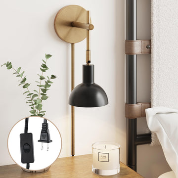 Tamlin Wall Light Fixture, Wall Mounted 1-Light Lamp, Plugin Sconce with On/Off Switch, Reading Nook or Bedroom