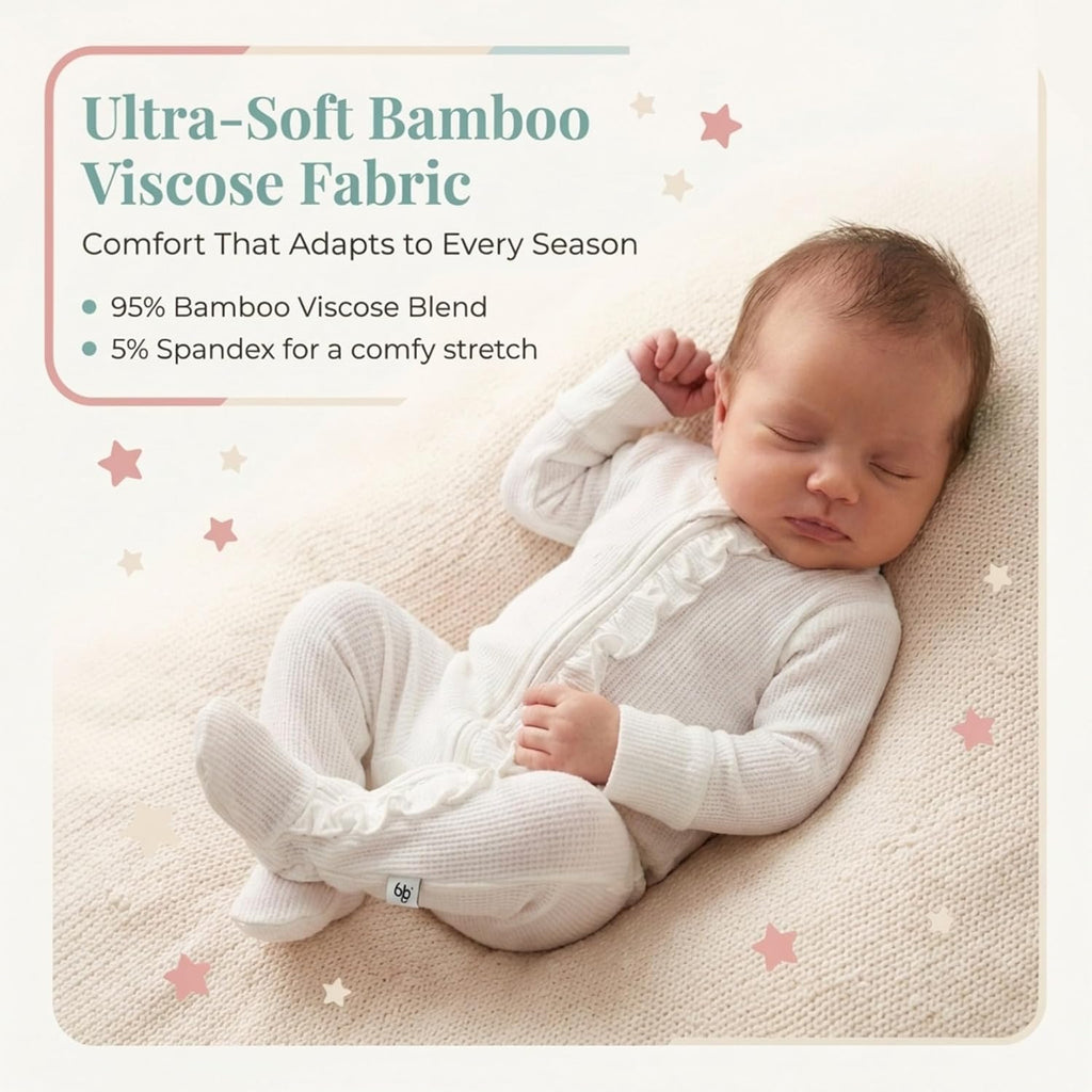 Bamboo Waffle Zipper Footie | Clould White