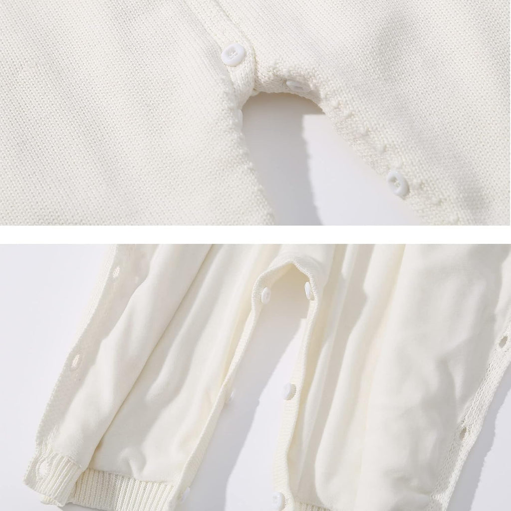 Newborn Boy Knitted Sweater Romper Cotton Longsleeve Outfit with Kids Winter Warm Hats Set