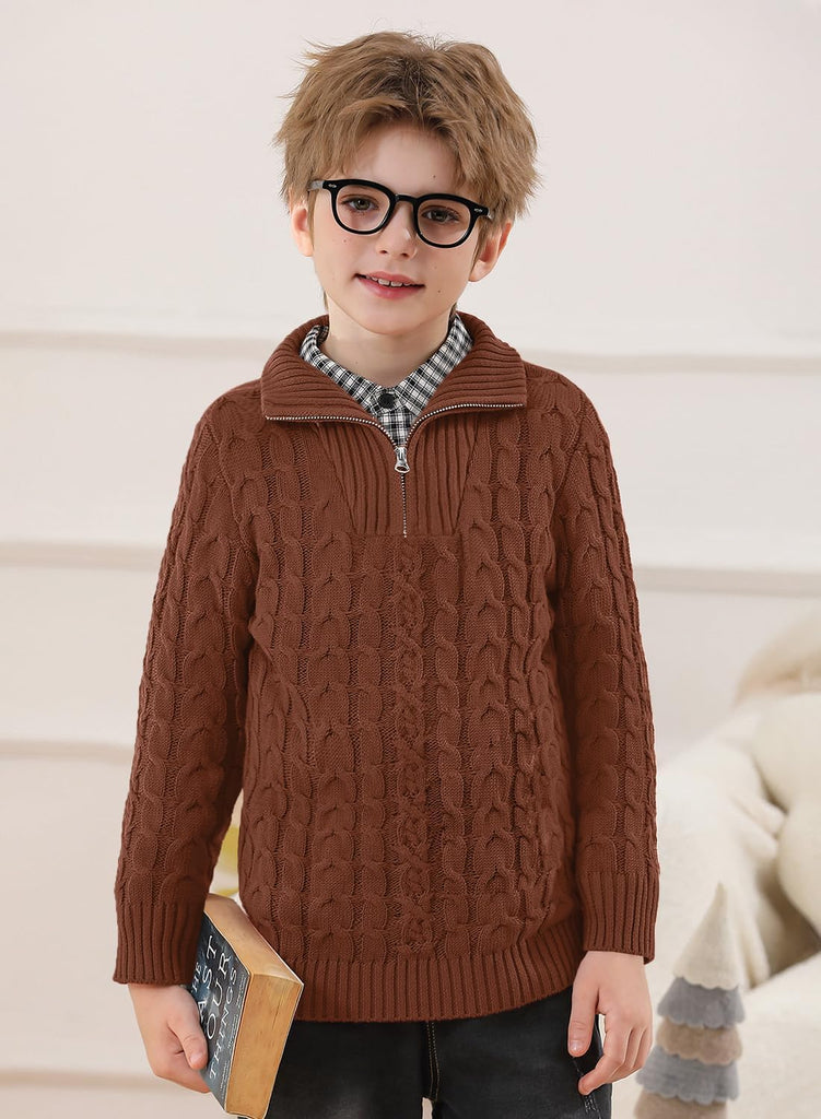 Boys Winter Cable Knit Sweater Quarter Zip Cute Turtleneck Pullover