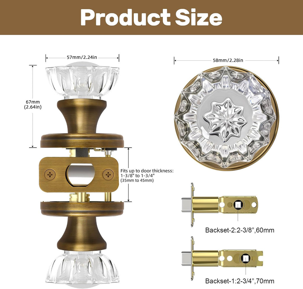 Antique Brass Glass Door Knobs Crystal Door Knob Passage Door Knobs