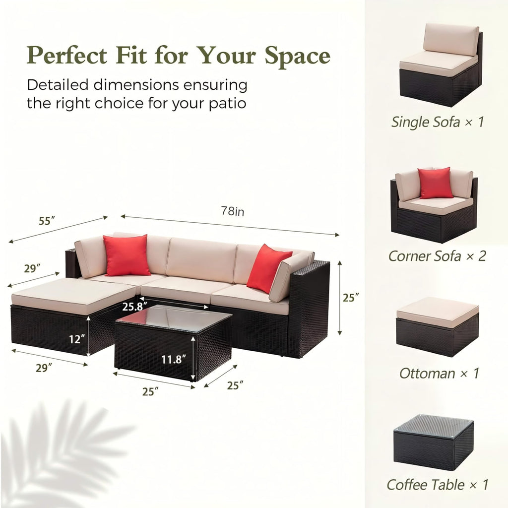 5 Pieces Patio Furniture Sets Outdoor Sectional Patio Sofa