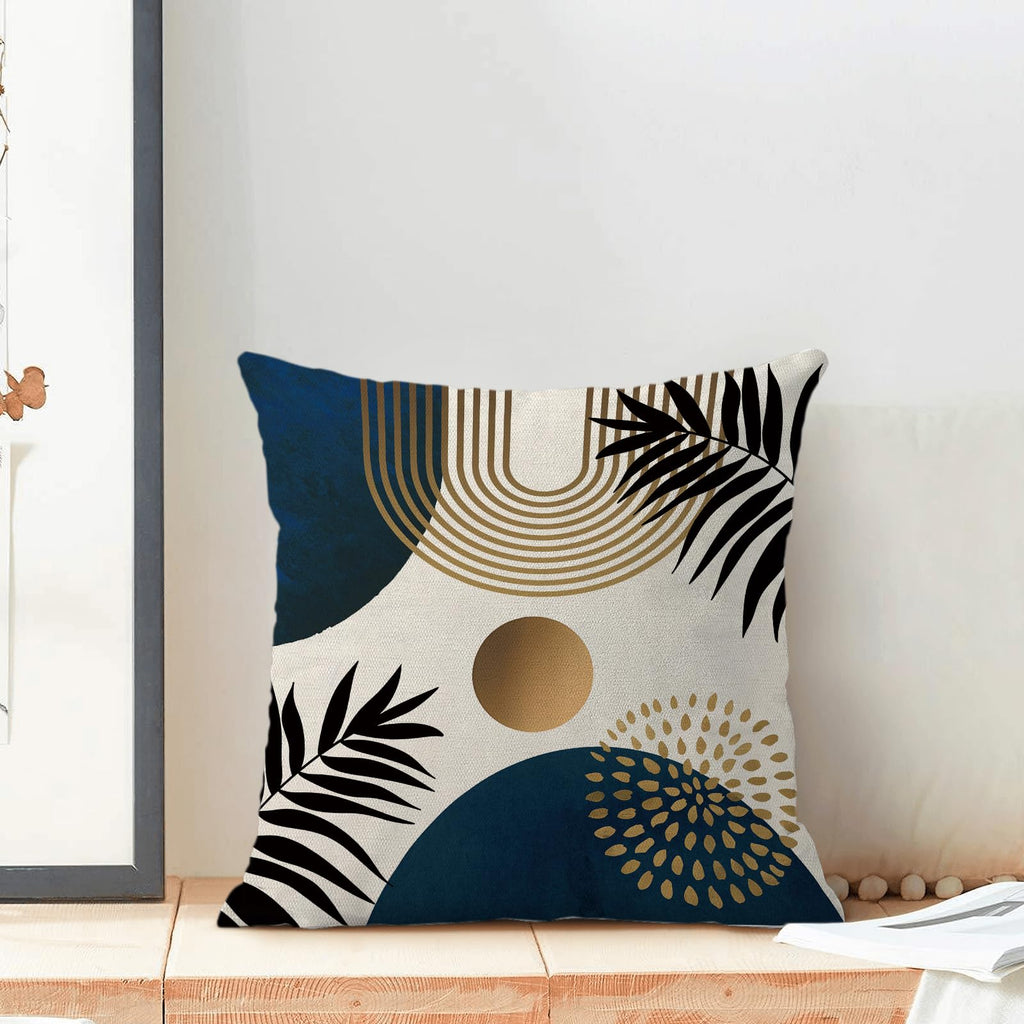 Boho Pillow Covers 20x20 Set of 2 Navy Blue Black Gold Tropical Leaf Geometric Throw Pillow Covers Outdoor Decor Mid