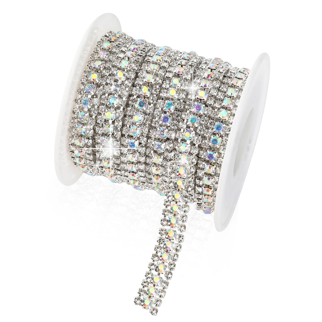 Rhinestone Chain, 3 Yard 3 Row Rhinestone Trim, Silver Bling Diamond Rhinestones Strips Glitter Bling Crystal