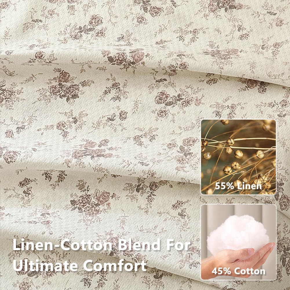 French Flax Linen Cotton Blend Duvet Cover Set, Red Floral