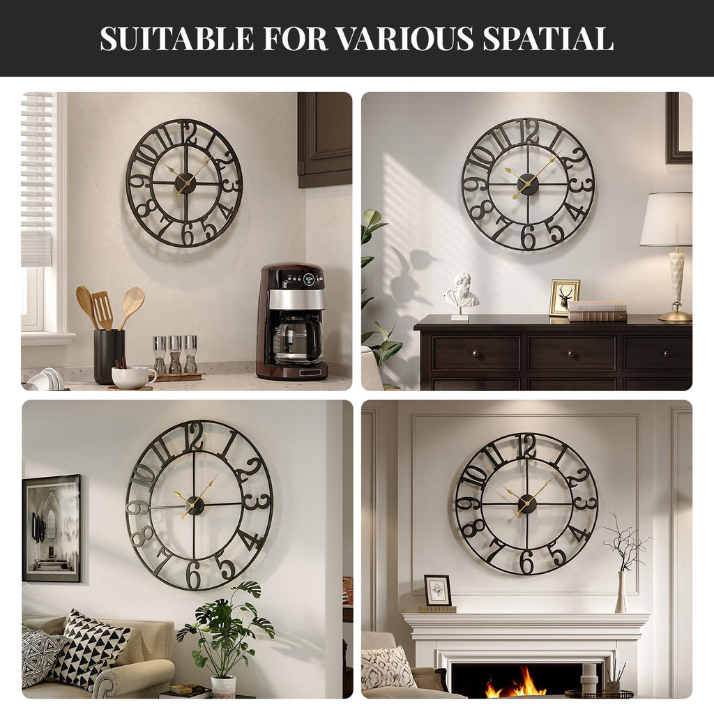 Large Wall Clock Decor 30 Inch Black Metal Clocks