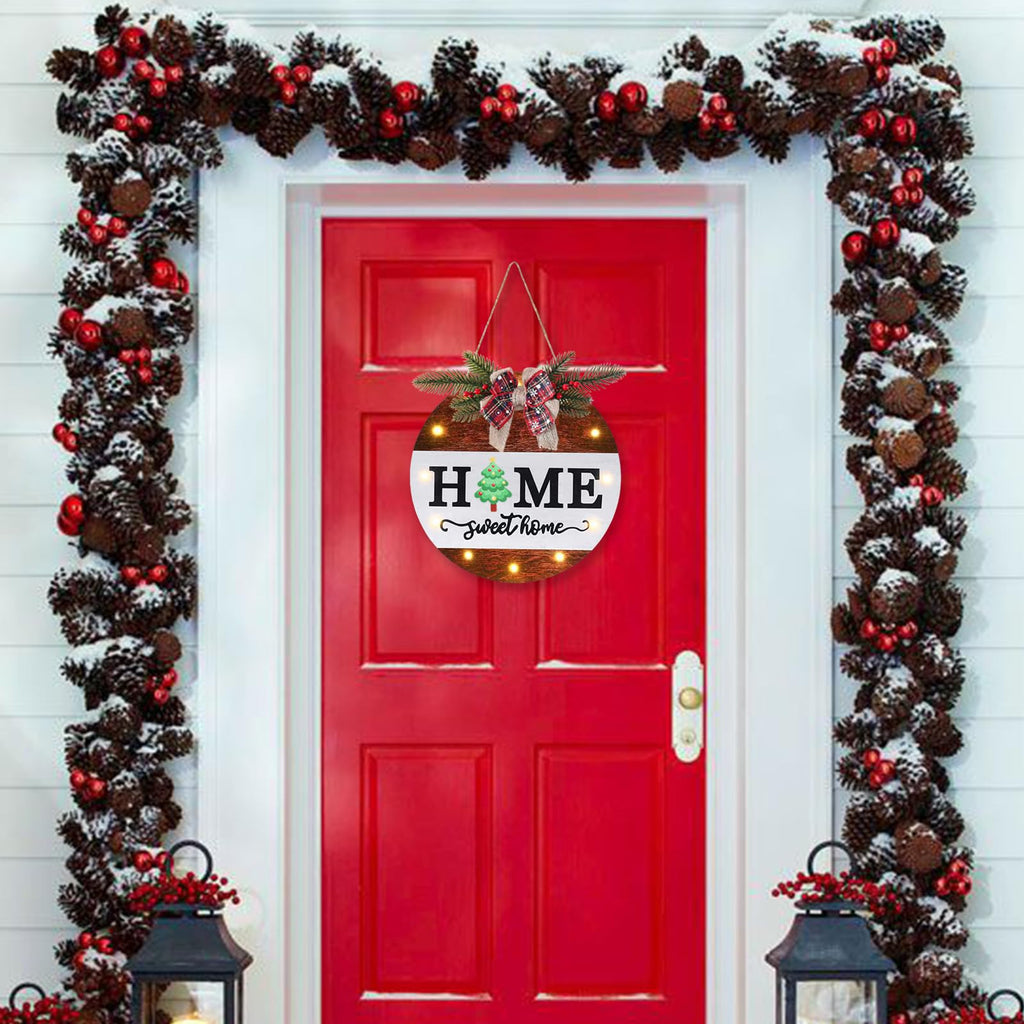 Interchangeable Welcome Sign for Front Door with 4 Seasonal Wreaths, Door Wreaths for Front Door with 12 LED Lights