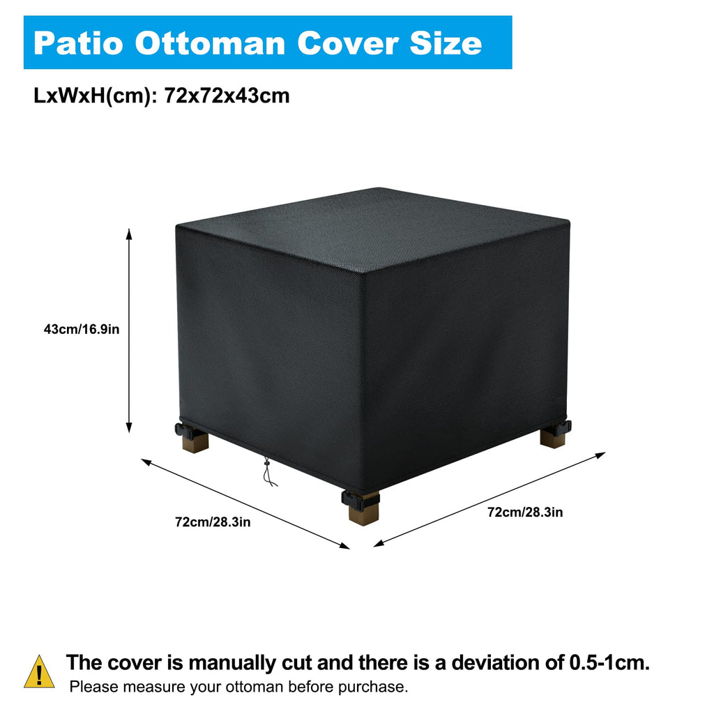 Patio Ottoman Cover Waterproof, 28.3 x 28.3 x 16.9 inch Rectangular Outdoor Side Table Cover, Durable Outdoor