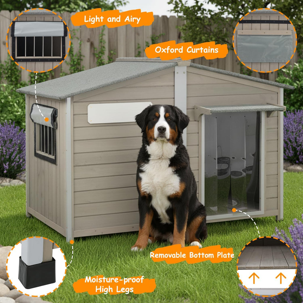 Extra Large Dog House with Anti-Chewing Frame, Outdoor Wooden Kennel