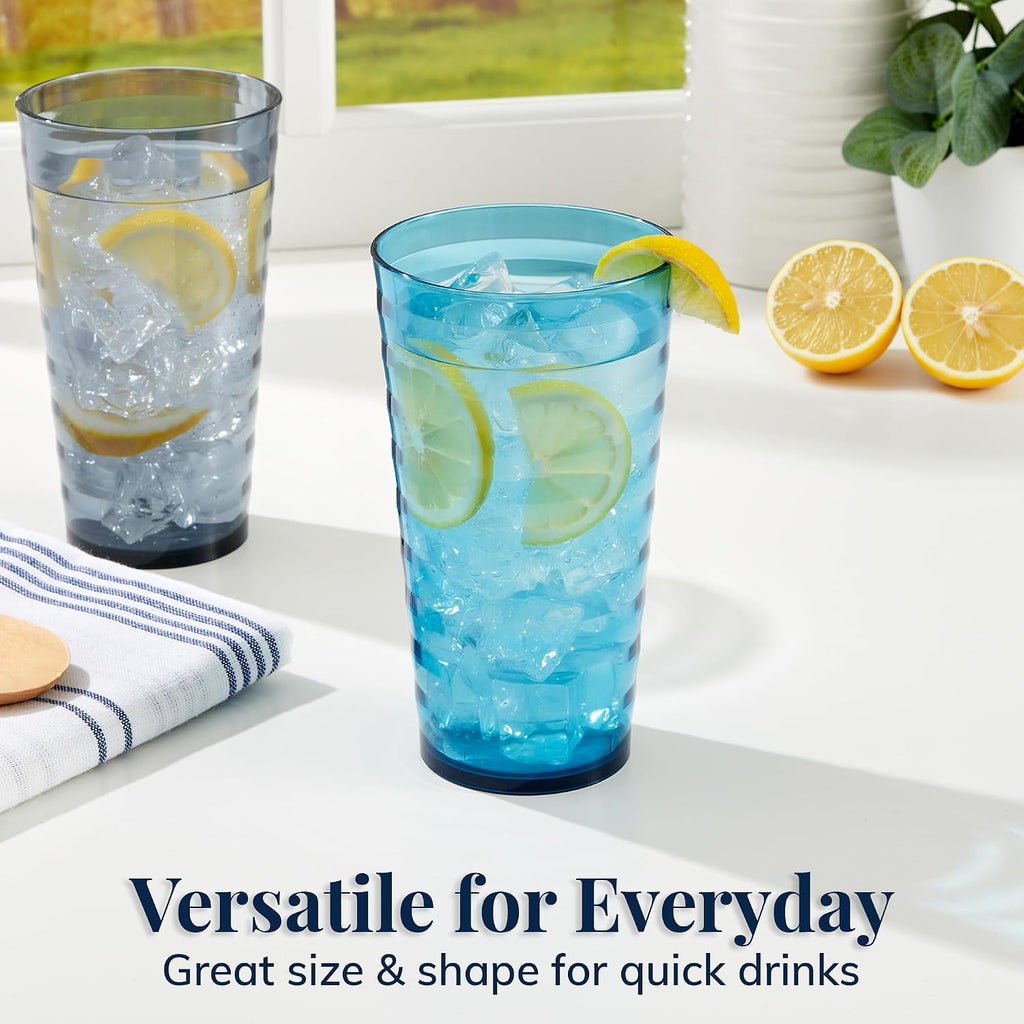 Splash [Set of 16] 18 ounce Plastic Stackable Water Tumblers in 4 Coastal Colors Value Set of Drinking Cups