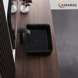 Black Vessel Sink,Rectangle 19"x15" Bathroom Sink Above Counter Porcelain Ceramic Small Sink Bowl Ceramic Vessel Sinks