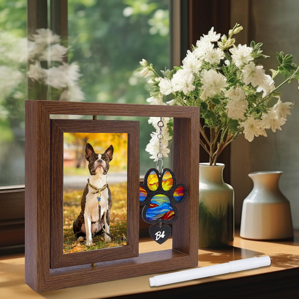 Dog Memorial Picture Frame, 4x6 Wooden Frame, Pet Loss Gift, Paw