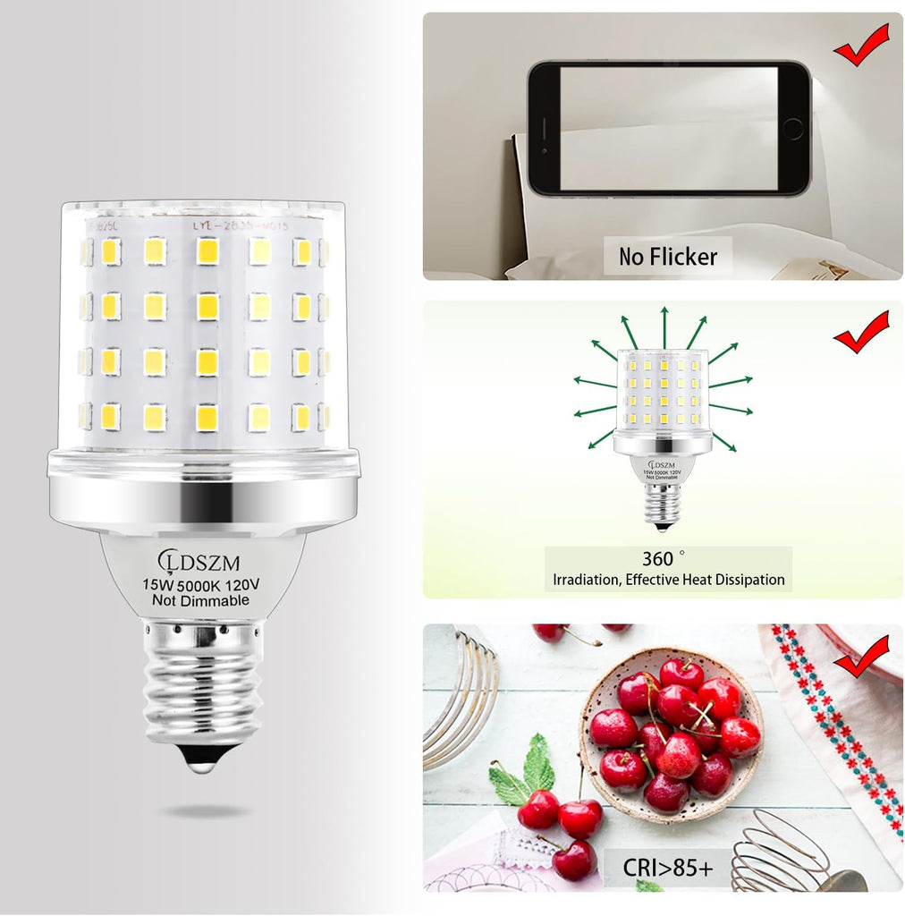 E17 Super Bright LED Bulb,15W Intermediate E17 Base LED G14 Bulbs,120 Watt Equivalent 1200lm 5000K Daylight Ceiling