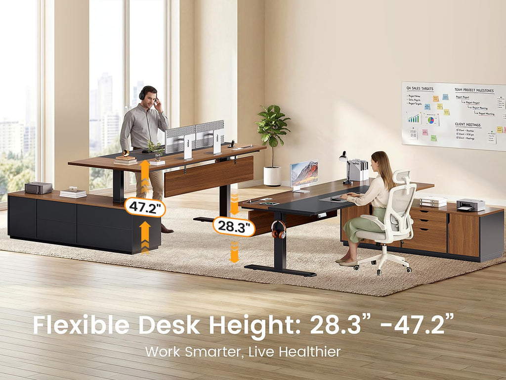 71" Executive L Shaped Electric Standing Desk, Brown