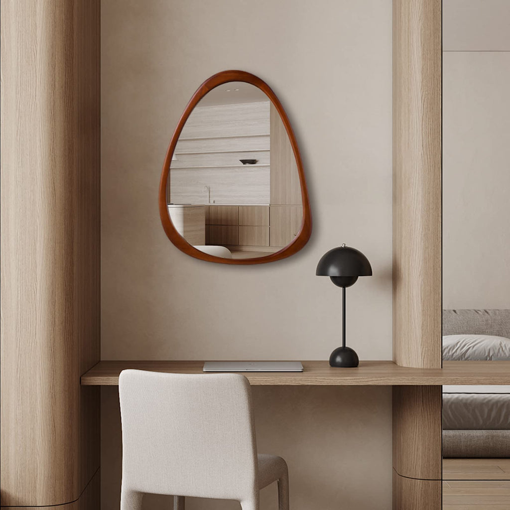 28"x 22" Irregular Wood Wall Frame Mirror, Asymmetrical Abstract Decorative Mirror