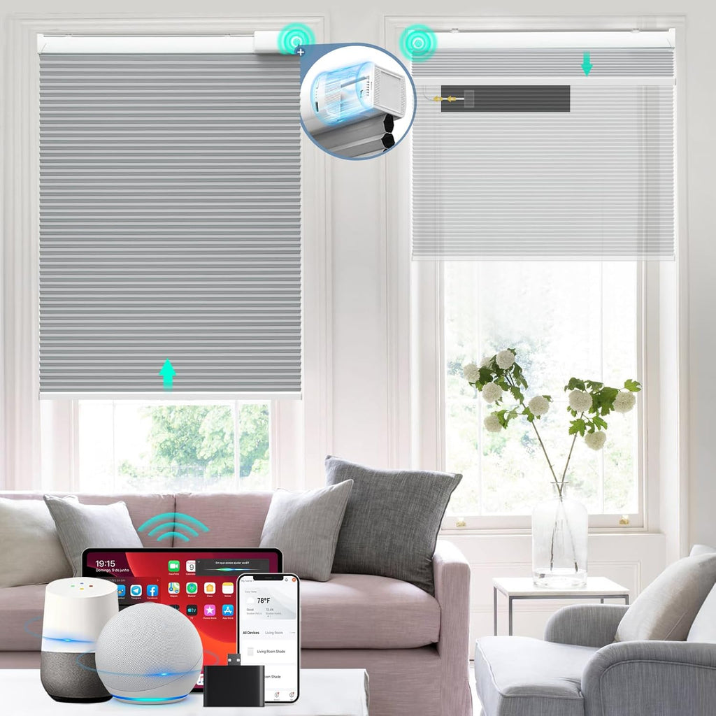 Motorized Cellular Shades with Remote Control,Grey, | 100%Bl - Grey