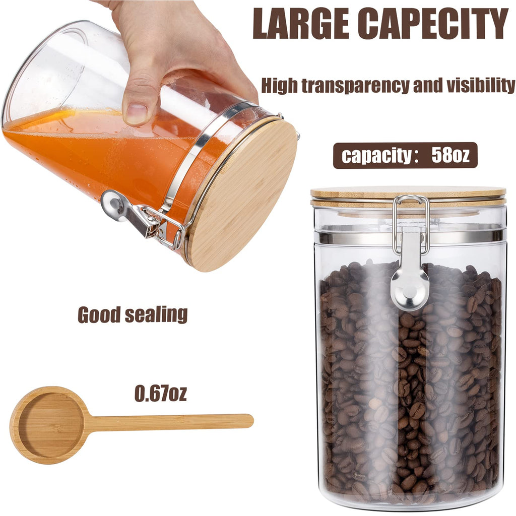 Coffee Canister with Spoon, 2P 58OZ Plastics Airtight Coffee Jar