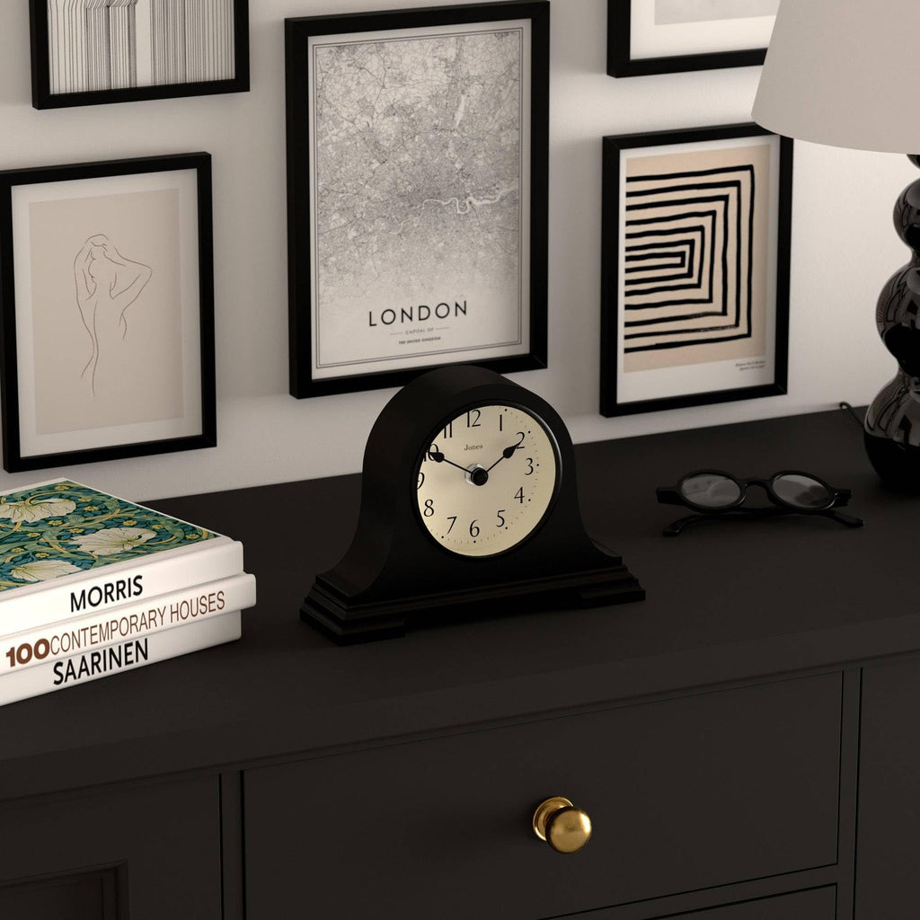Speakeasy Small Mantel Clock | Napoleon's hat Design | Black