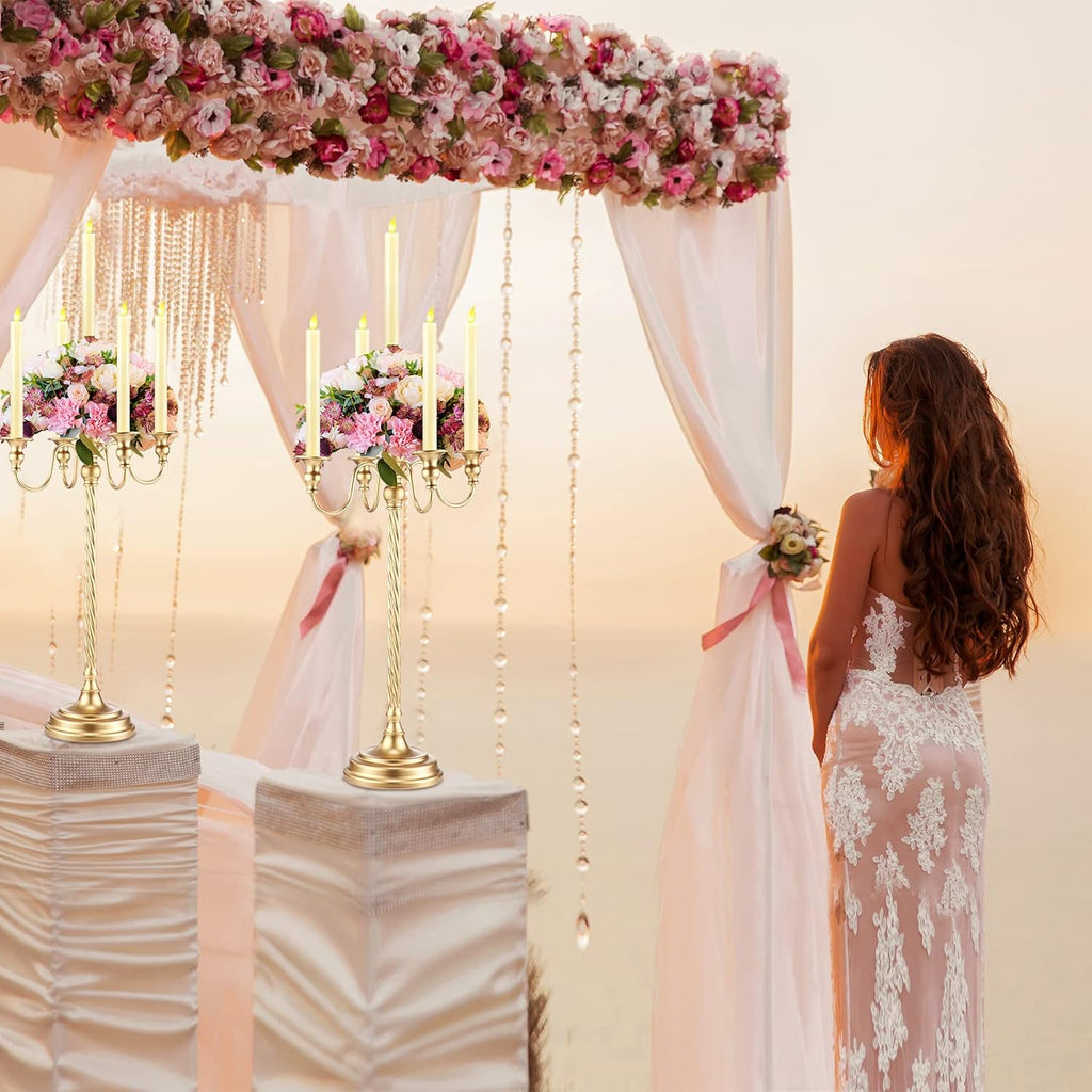 6 Pack Wedding Gold Candelabra Table Centerpieces 28 inch Tall Candelabra Metal Candle Holder 5 Arm Taper Candlestick