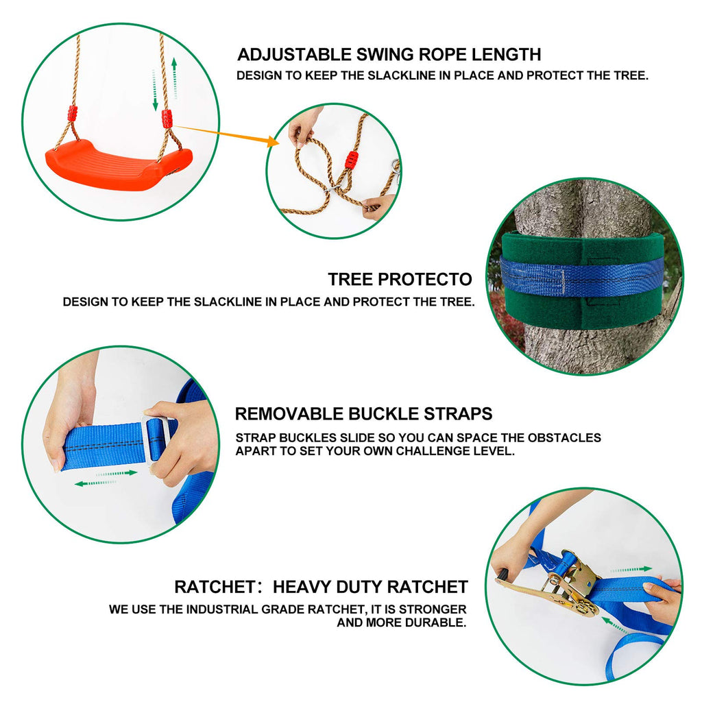 Ninja Warrior Obstacle Course Kit for Kids Ninja Slackline with 10 Accessories Monkey Bars, Ladder, Climbing Rope