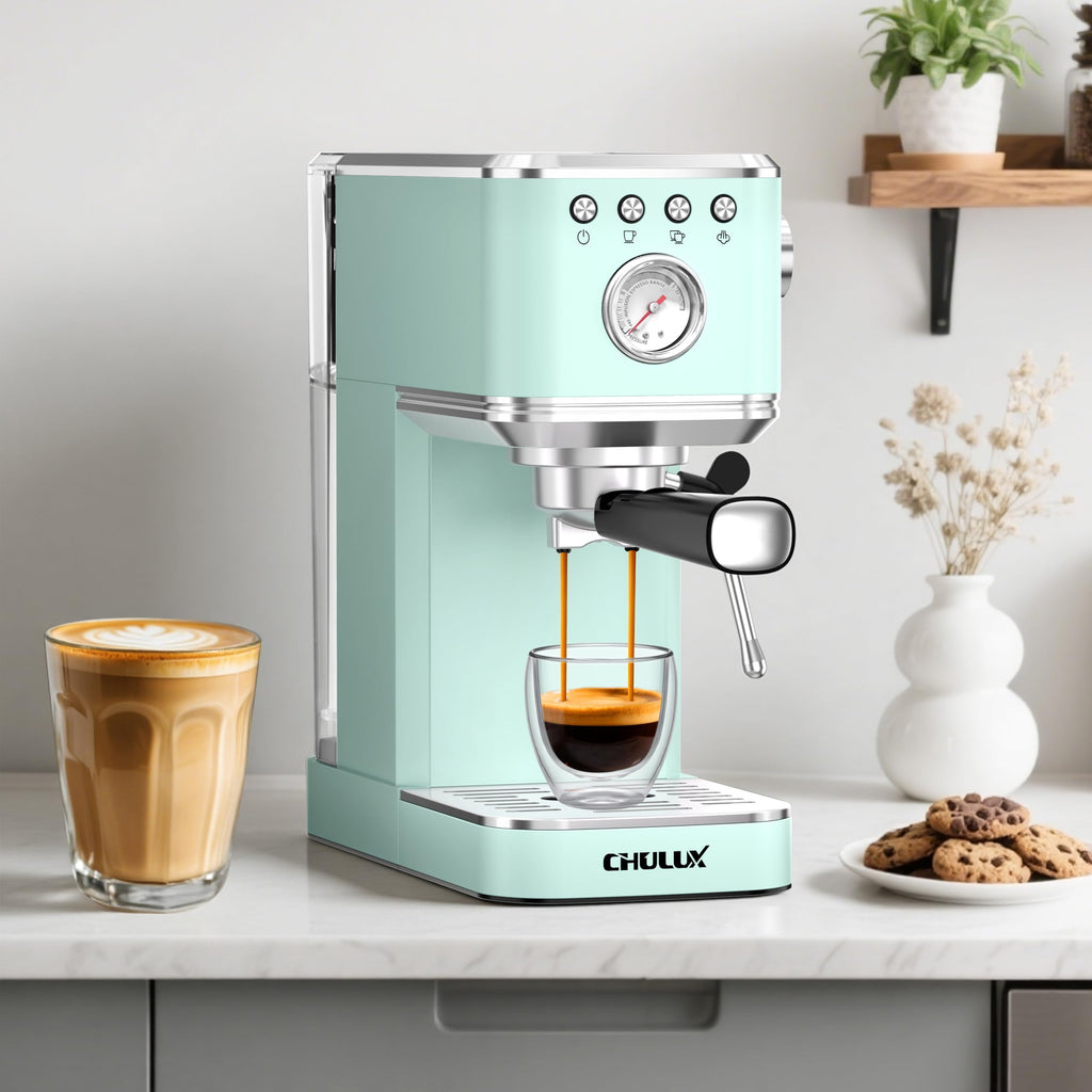 Slim Espresso Machine with Milk Frother Latte, Pastel Green