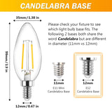 E12 LED Classic Candelabra Clear Light Bulb, 4W, Equivalent 40W, Warm White 2700K, Non-Dimmable, Filament Clear