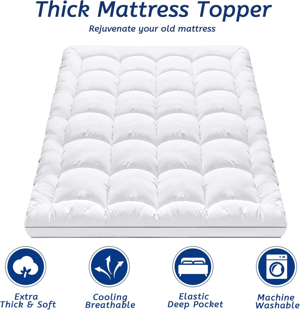 Queen Size Mattress Topper for Back Pain, Cooling Extra Thick Mattress Pad Cover with 8-21 inch Deep Pocket, Plush