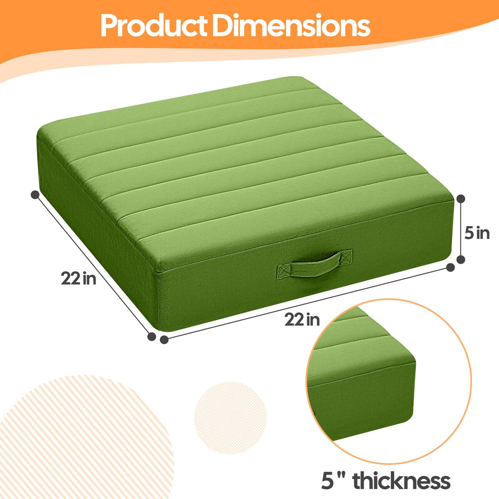 22 Inch Square Floor Pillow for Adults, Green Thick Foam Cushion
