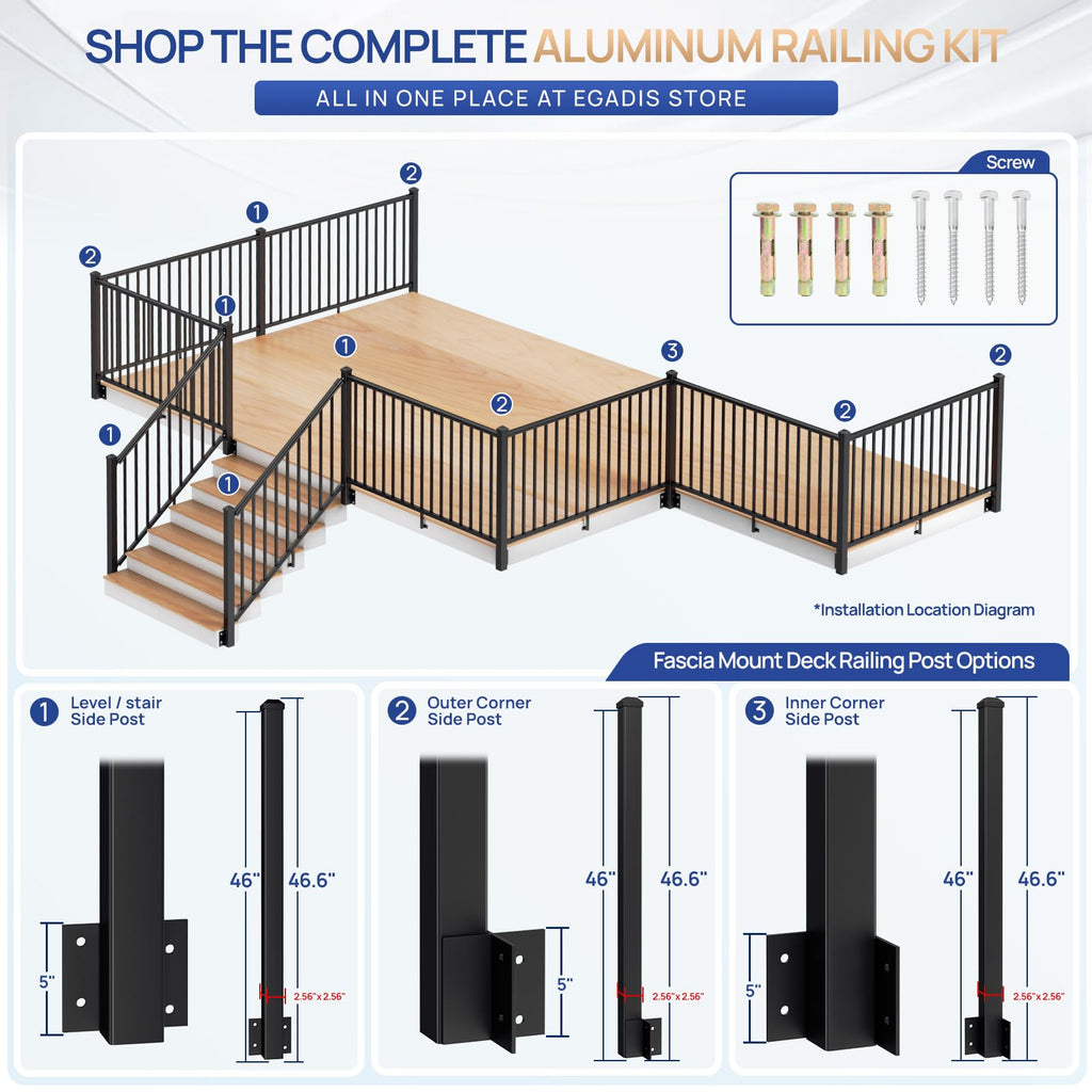 36in H x 6ft W Modular Side Mount Aluminum Deck Railing Kit