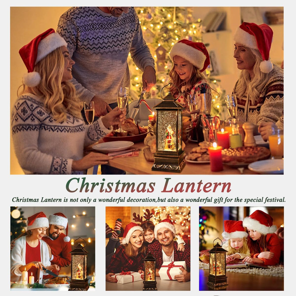 Rotating Santa Musical Snow Globe Lantern, Xmas Decor, 8 Xmas Songs &Timer
