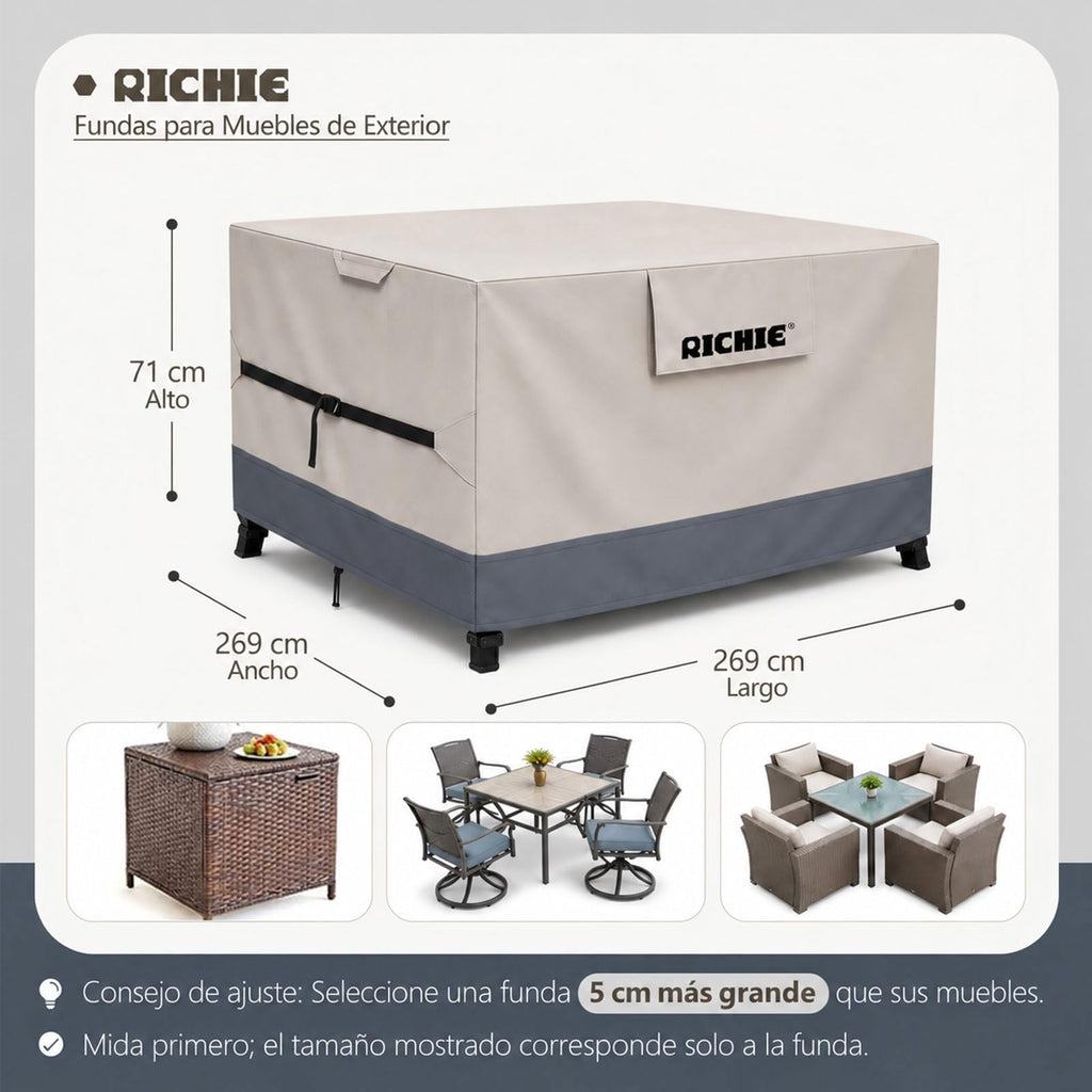 Outdoor Patio Furniture Cover, Heavy Duty Waterproof Table Cover, Windproof UV Resistant All Season Protection for